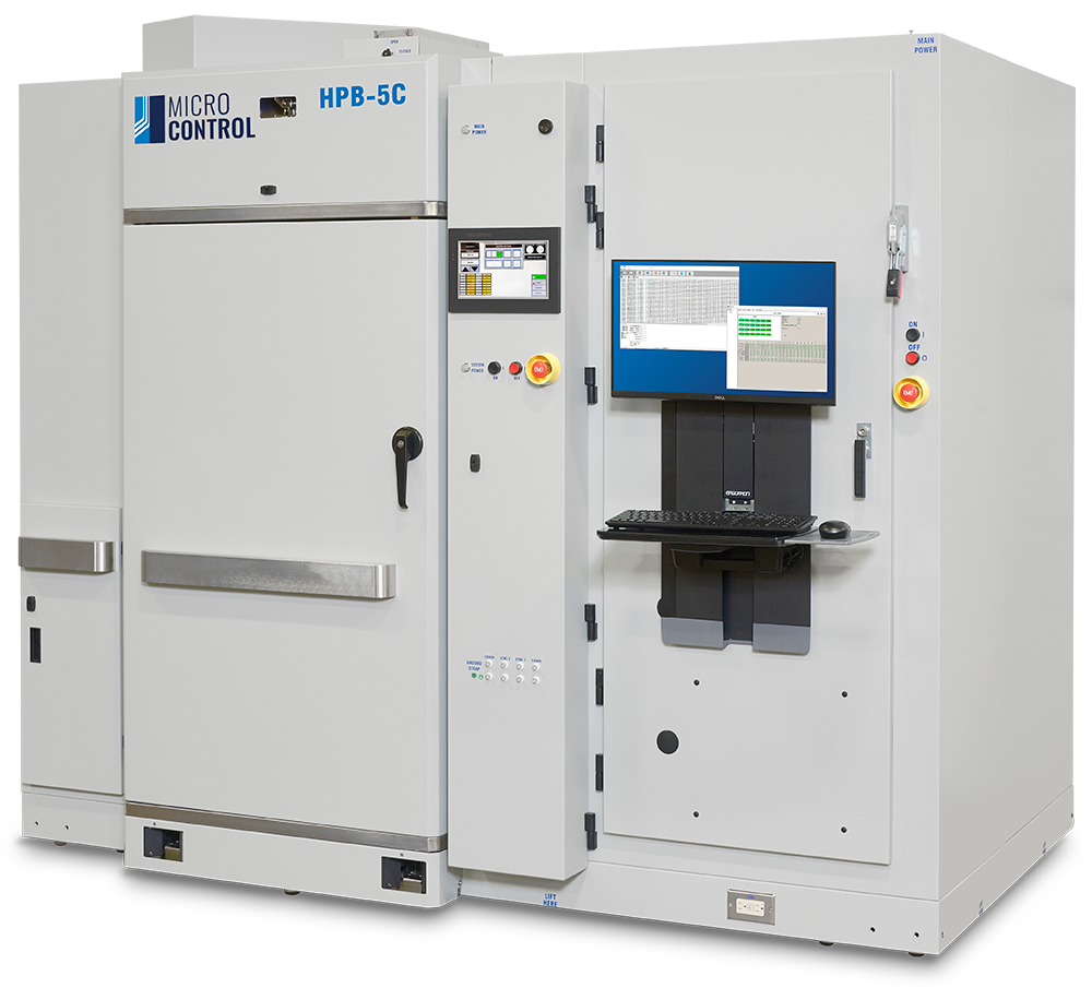 Micro Control HPB-5C industrial test chamber with an integrated computer workstation, touchscreen display, and keyboard.