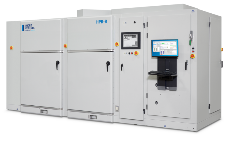 Micro Control Company HPB-8 industrial test system with an integrated touchscreen monitor and keyboard.